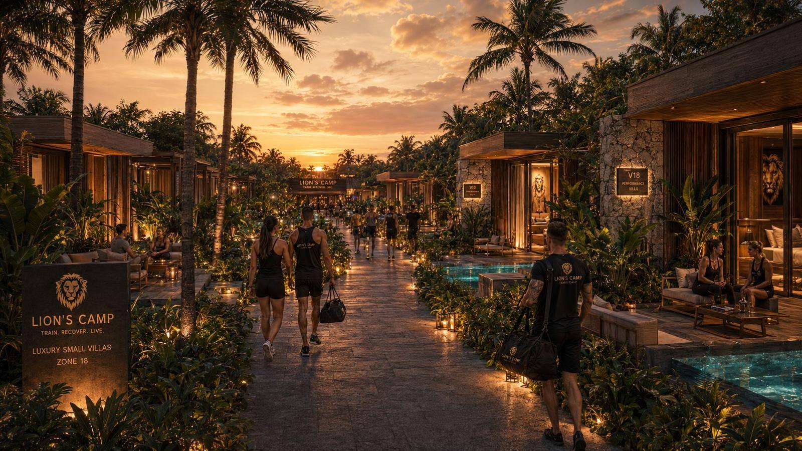 Tropical pathway at dusk